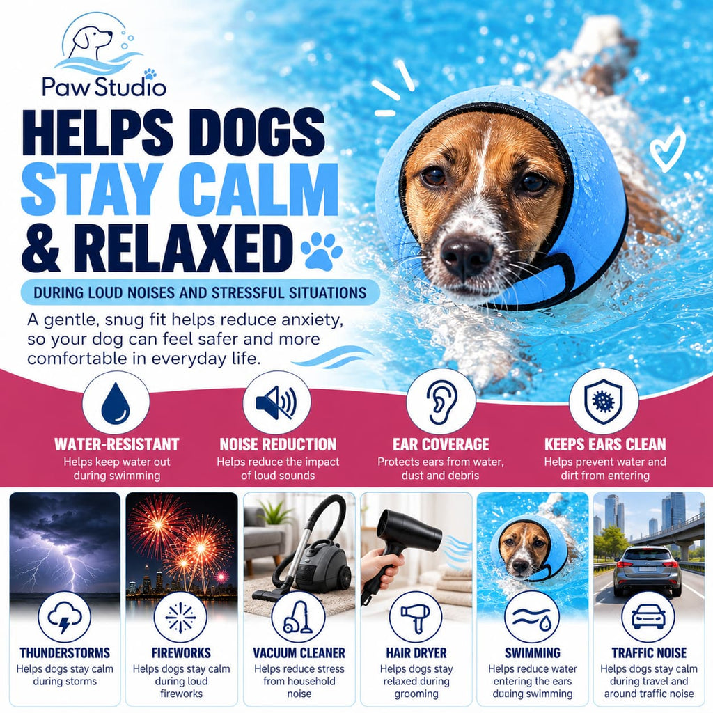 Paw Studio dog ear protection hood for swimming, grooming and everyday loud-noise situations